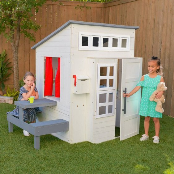 dětský domeček Modern Outdoor v bílém provedení z cedrového dřeva