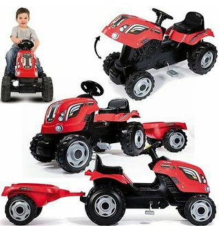 Detský šliapací traktor Farmer XL s prívesom červený